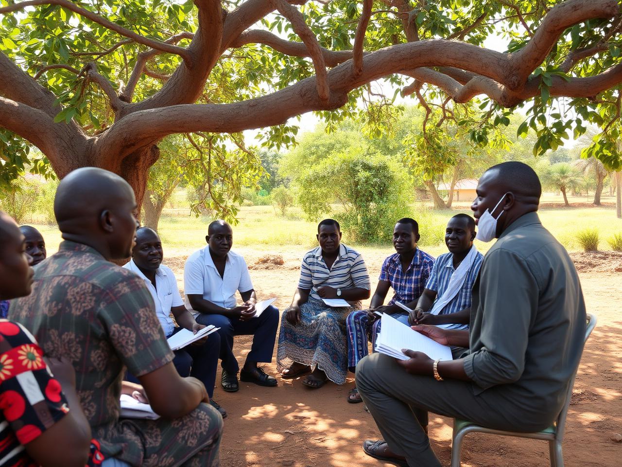 Community outreach training session under a tree